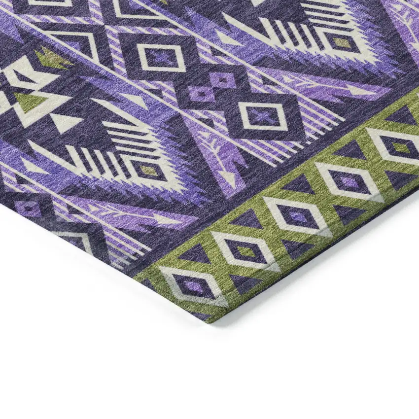 8' Purple Olive Green And Ivory Round Aztec Washable Indoor Outdoor Area Rug Photo 7