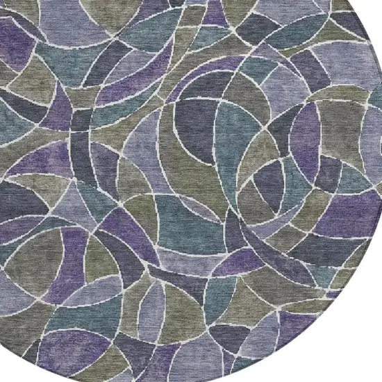 8' Purple Olive Green And Plum Round Geometric Washable Indoor Outdoor Area Rug Photo 6