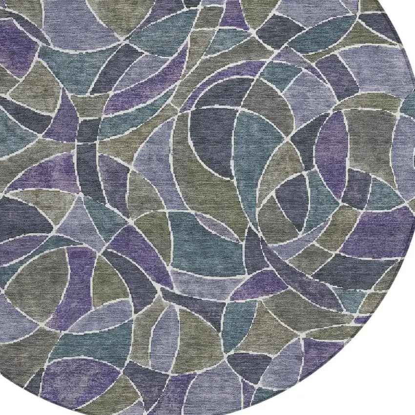 8' Purple Olive Green And Plum Round Geometric Washable Indoor Outdoor Area Rug Photo 6