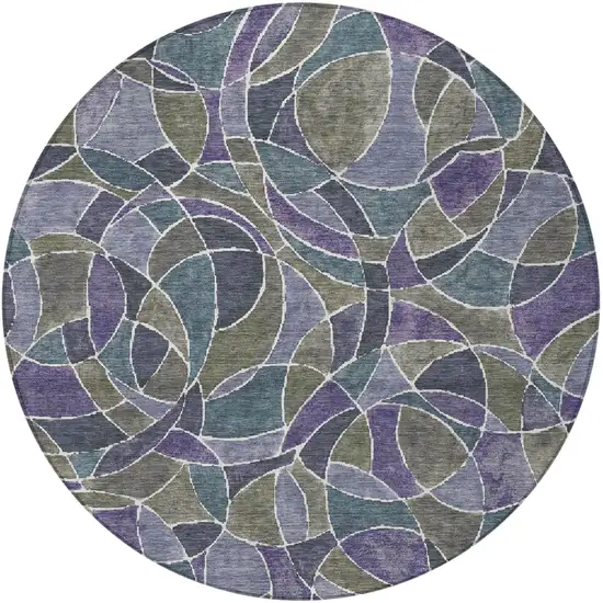 8' Purple Olive Green And Plum Round Geometric Washable Indoor Outdoor Area Rug Photo 4
