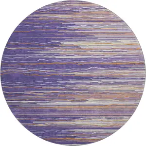 Photo of 8' Purple Orange And Ivory Striped Washable Round Rug With UV Protection