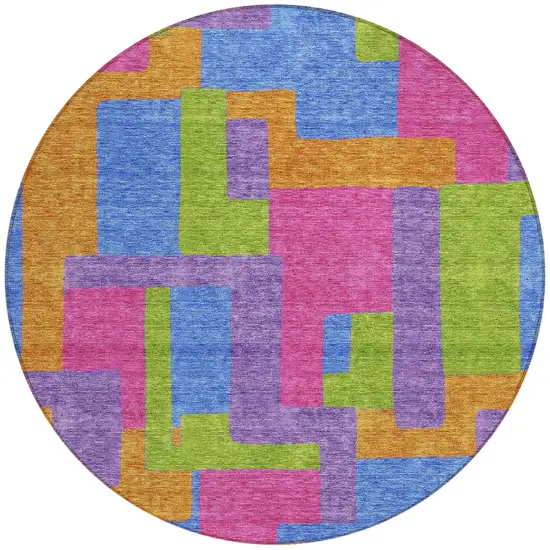 8' Purple Pink And Blue Round Abstract Washable Indoor Outdoor Area Rug Photo 5