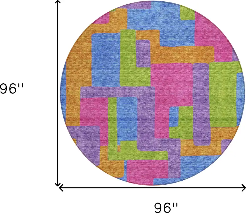 8' Purple Pink And Blue Round Abstract Washable Indoor Outdoor Area Rug Photo 9