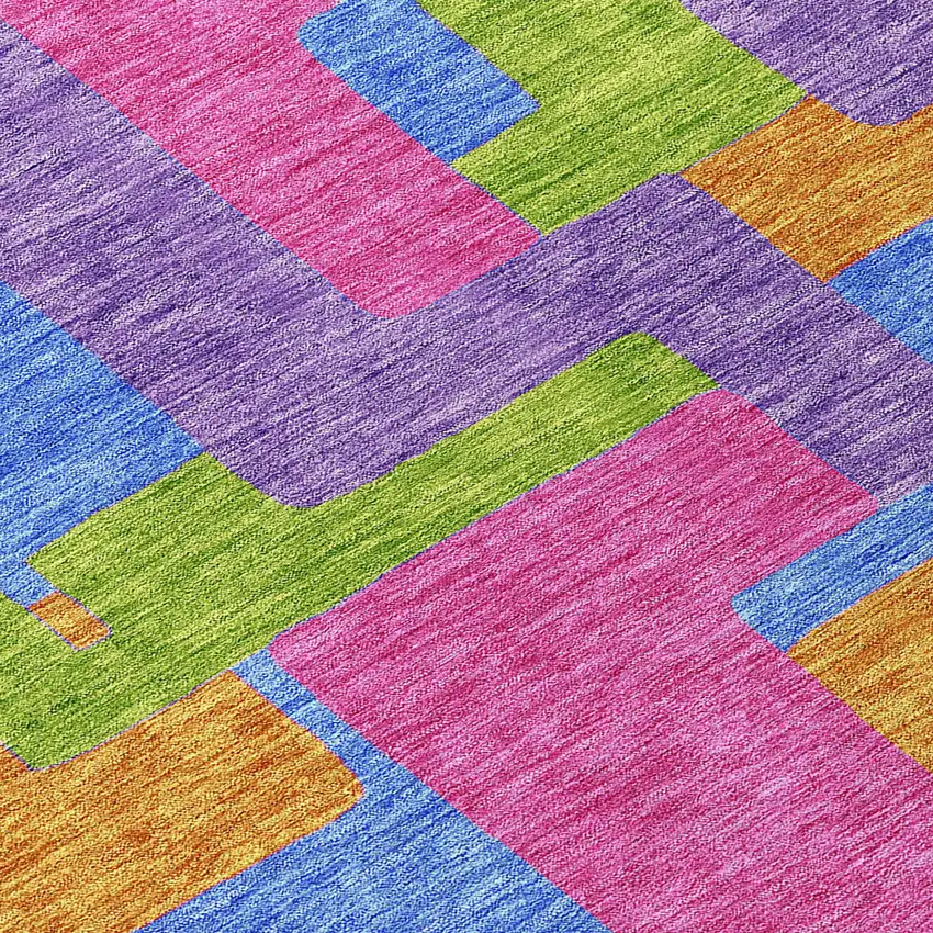 8' Purple Pink And Blue Round Abstract Washable Indoor Outdoor Area Rug Photo 4