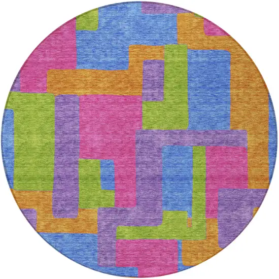 8' Purple Pink And Blue Round Abstract Washable Indoor Outdoor Area Rug Photo 6