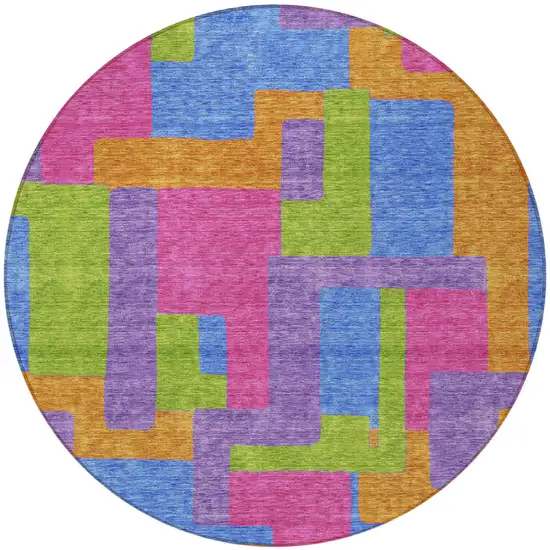 8' Purple Pink And Blue Round Abstract Washable Indoor Outdoor Area Rug Photo 6