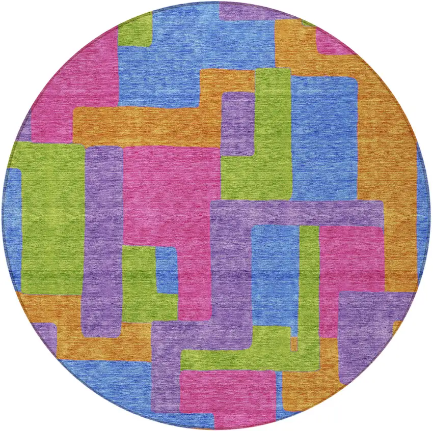 8' Purple Pink And Blue Round Abstract Washable Indoor Outdoor Area Rug Photo 6