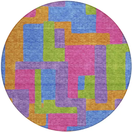 8' Purple Pink And Blue Round Abstract Washable Indoor Outdoor Area Rug Photo 2