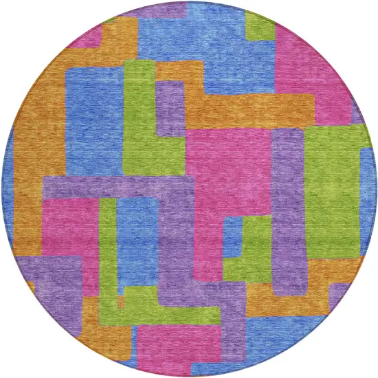 8' Purple Pink And Blue Round Abstract Washable Indoor Outdoor Area Rug Photo 2