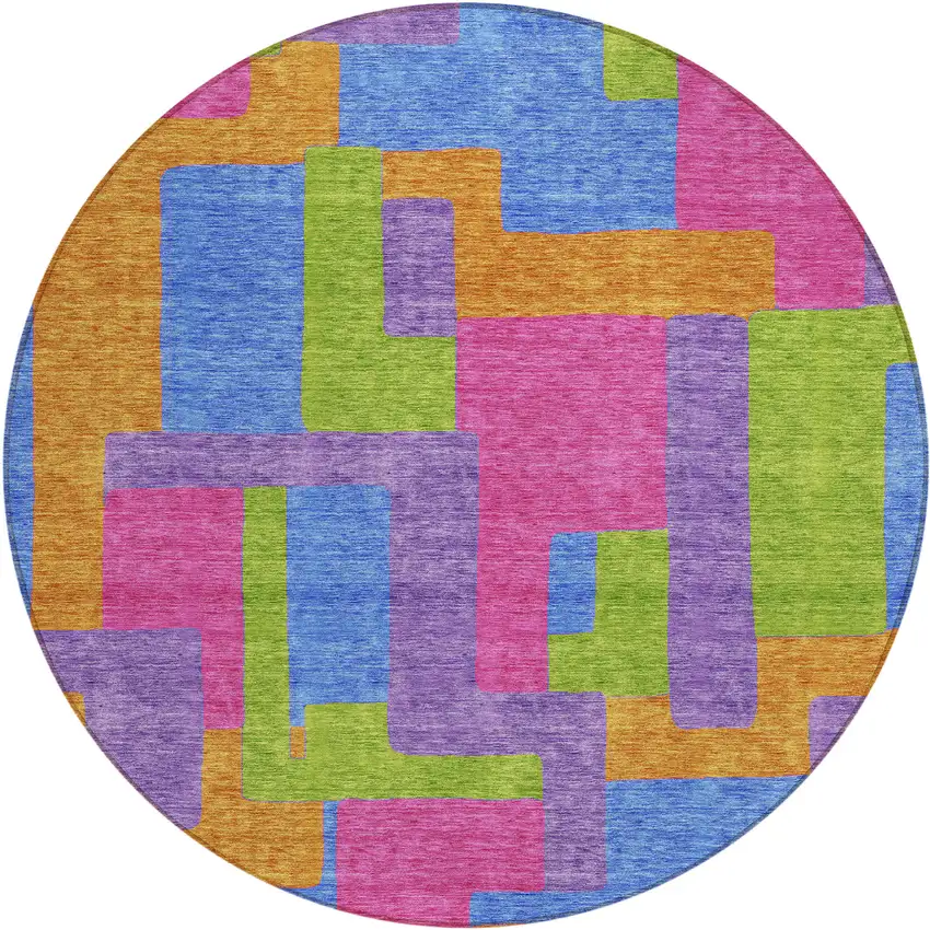 8' Purple Pink And Blue Round Abstract Washable Indoor Outdoor Area Rug Photo 2