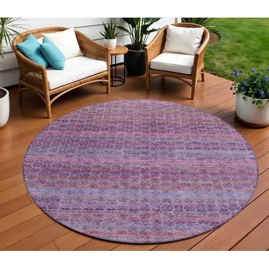 8' Purple Pink And Blue Round Striped Washable Indoor Outdoor Area Rug Photo 2