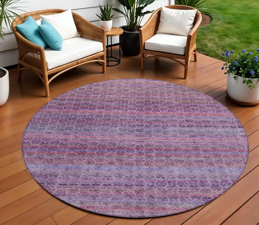 8' Purple Pink And Blue Round Striped Washable Indoor Outdoor Area Rug Photo 2