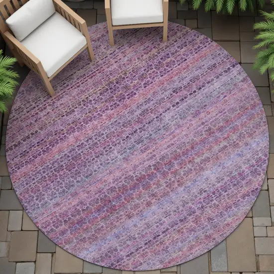 8' Purple Pink And Blue Round Striped Washable Indoor Outdoor Area Rug Photo 6