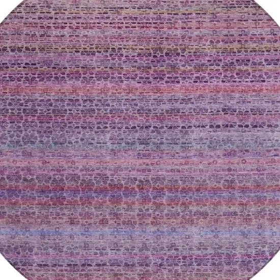 8' Purple Pink And Blue Round Striped Washable Indoor Outdoor Area Rug Photo 5
