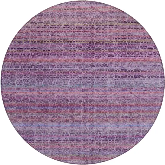 8' Purple Pink And Blue Round Striped Washable Indoor Outdoor Area Rug Photo 1