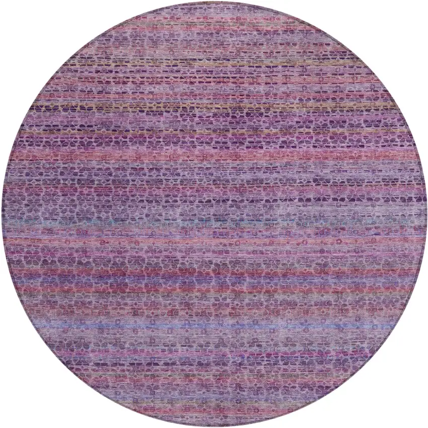 8' Purple Pink And Blue Round Striped Washable Indoor Outdoor Area Rug Photo 1