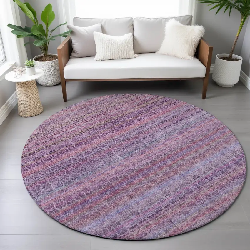 8' Purple Pink And Blue Round Striped Washable Indoor Outdoor Area Rug Photo 7