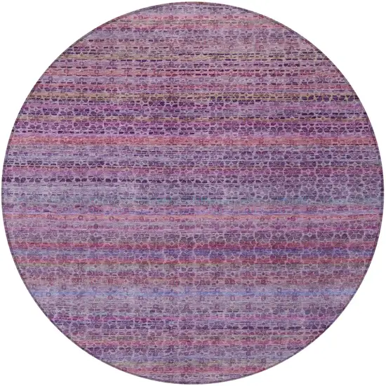 8' Purple Pink And Blue Round Striped Washable Indoor Outdoor Area Rug Photo 3