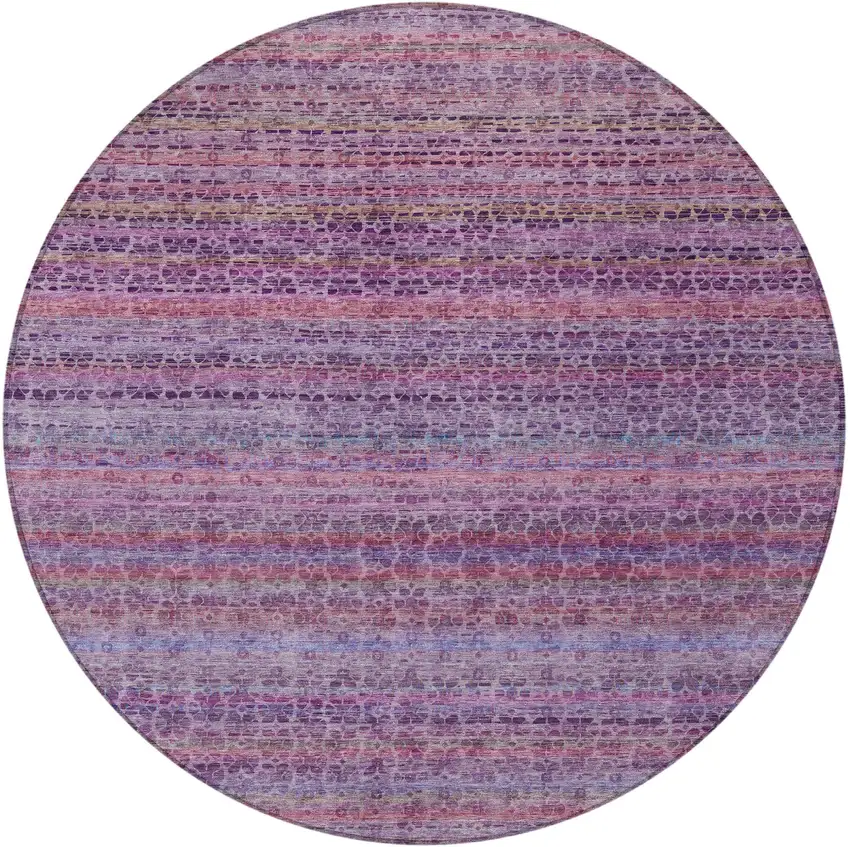 8' Purple Pink And Blue Round Striped Washable Indoor Outdoor Area Rug Photo 3
