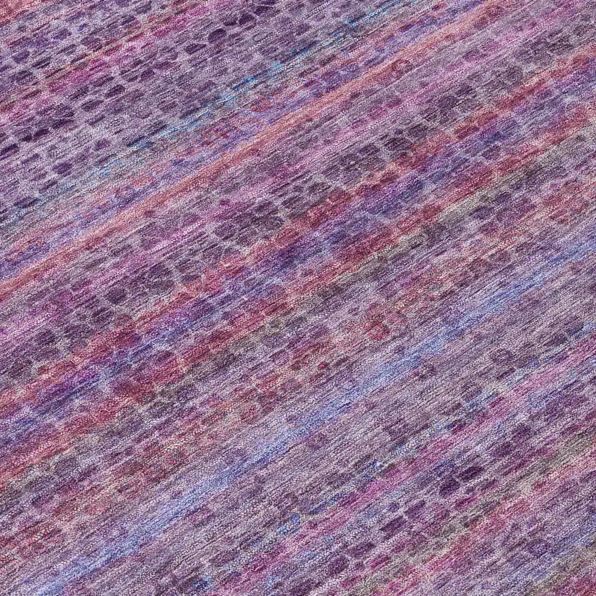 8' Purple Pink And Blue Round Striped Washable Indoor Outdoor Area Rug Photo 9