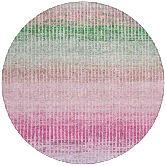 8' Purple Pink And Green Round Striped Washable Indoor Outdoor Area Rug Photo 4
