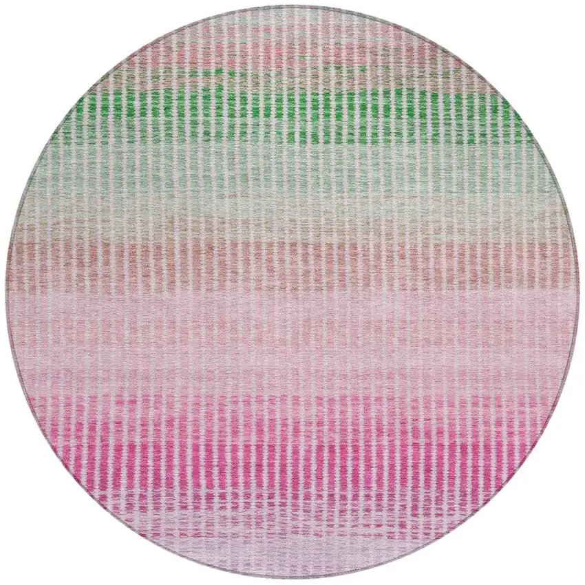 8' Purple Pink And Green Round Striped Washable Indoor Outdoor Area Rug Photo 4