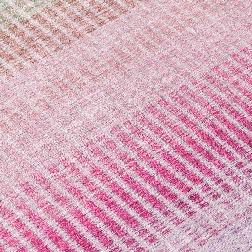 8' Purple Pink And Green Round Striped Washable Indoor Outdoor Area Rug Photo 9