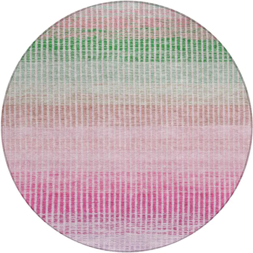 8' Purple Pink And Green Round Striped Washable Indoor Outdoor Area Rug Photo 2