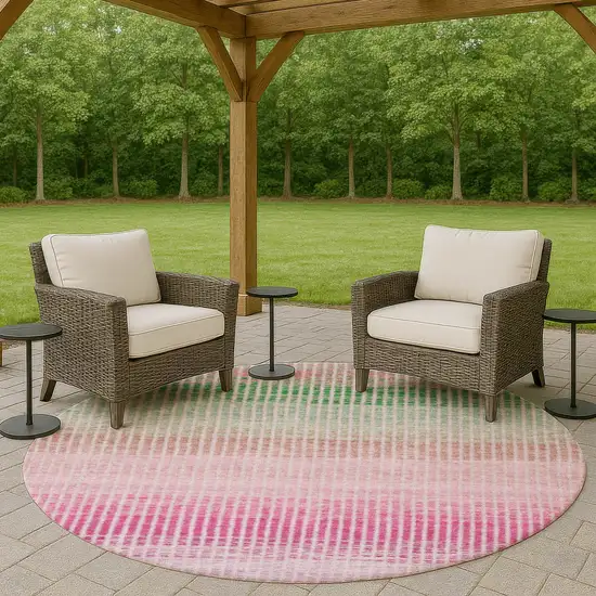 8' Purple Pink And Green Round Striped Washable Indoor Outdoor Area Rug Photo 7