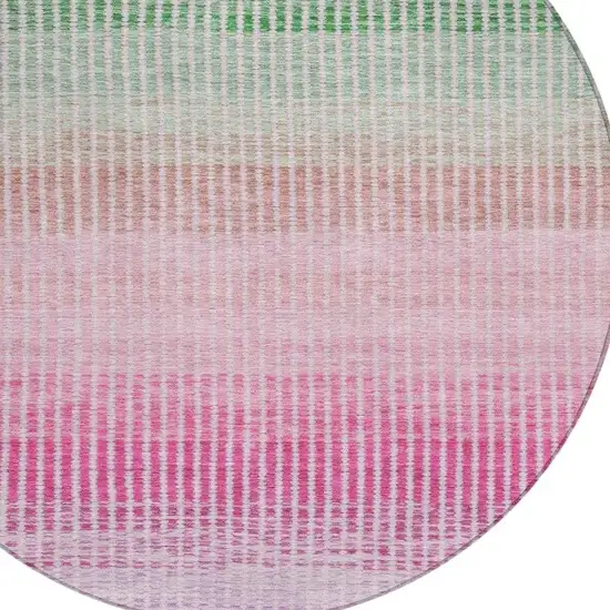 8' Purple Pink And Green Round Striped Washable Indoor Outdoor Area Rug Photo 6