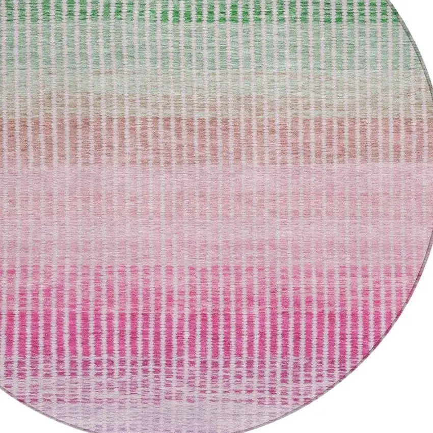 8' Purple Pink And Green Round Striped Washable Indoor Outdoor Area Rug Photo 6