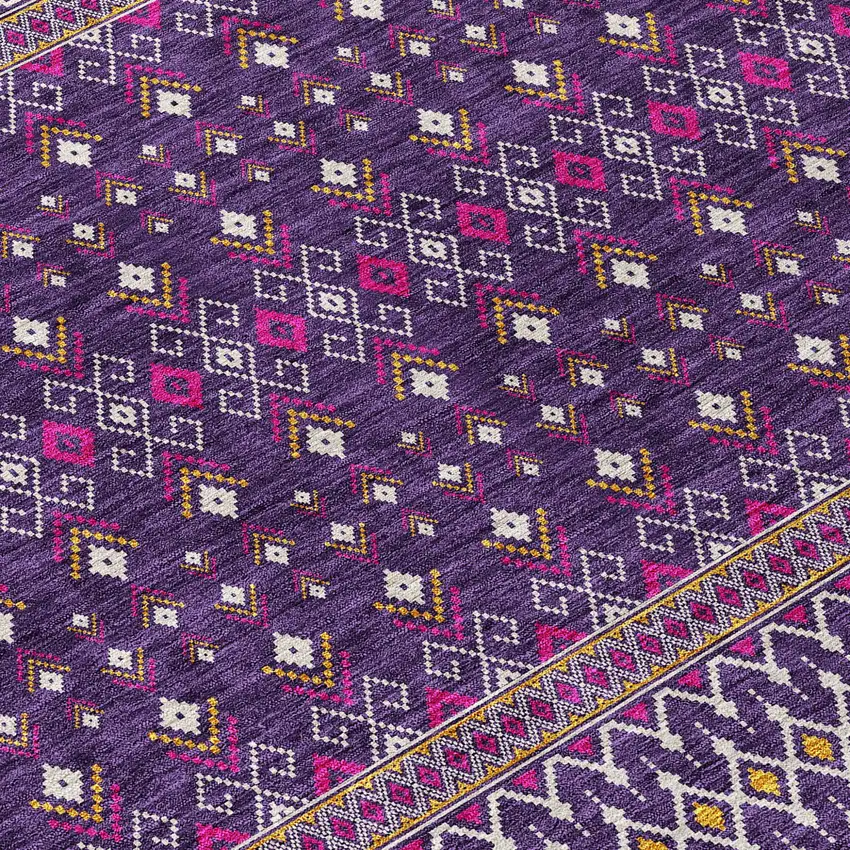 8' Purple Pink And Yellow Round Tribal Washable Indoor Outdoor Area Rug Photo 3