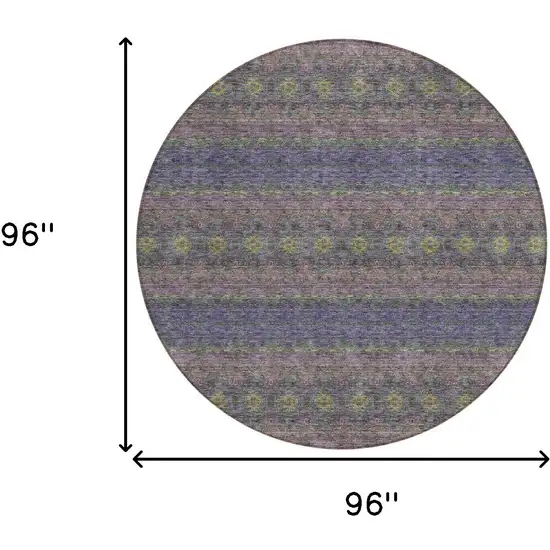 8' Purple Plum And Gold Round Floral Medallion Washable Indoor Outdoor Area Rug Photo 3