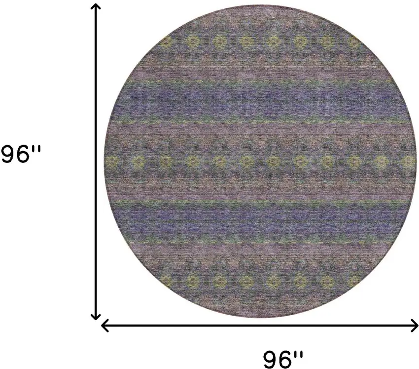 8' Purple Plum And Gold Round Floral Medallion Washable Indoor Outdoor Area Rug Photo 3
