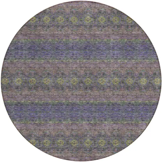 8' Purple Plum And Gold Round Floral Medallion Washable Indoor Outdoor Area Rug Photo 2