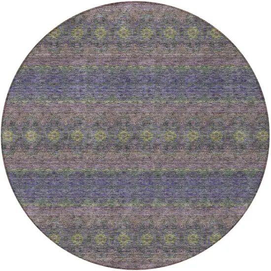 8' Purple Plum And Gold Round Floral Medallion Washable Indoor Outdoor Area Rug Photo 5