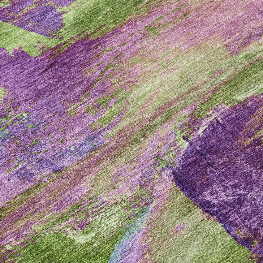 8' Purple Plum And Green Round Abstract Washable Indoor Outdoor Area Rug Photo 9