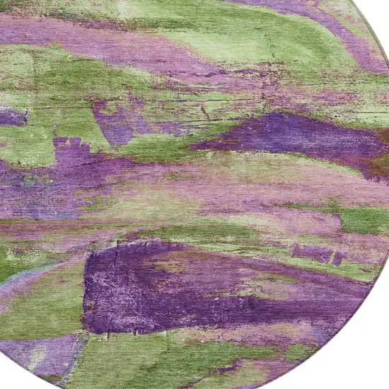 8' Purple Plum And Green Round Abstract Washable Indoor Outdoor Area Rug Photo 8