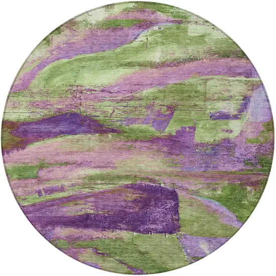 8' Purple Plum And Green Round Abstract Washable Indoor Outdoor Area Rug Photo 3