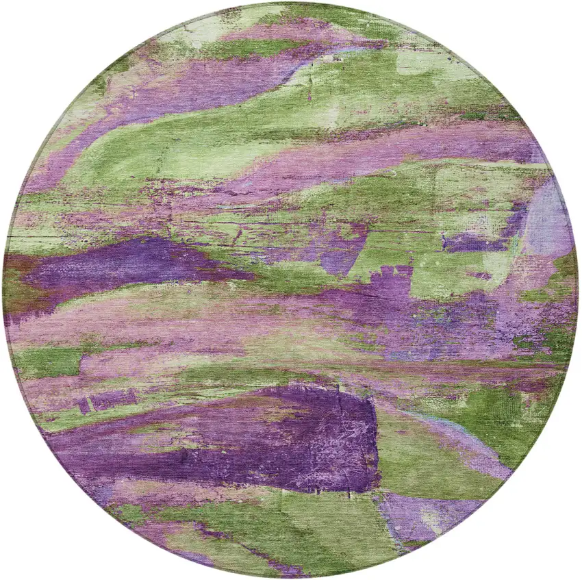 8' Purple Plum And Green Round Abstract Washable Indoor Outdoor Area Rug Photo 3