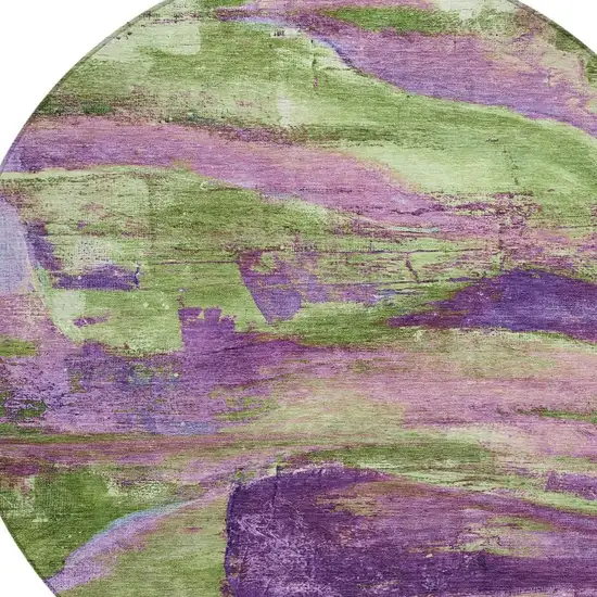 8' Purple Plum And Green Round Abstract Washable Indoor Outdoor Area Rug Photo 4