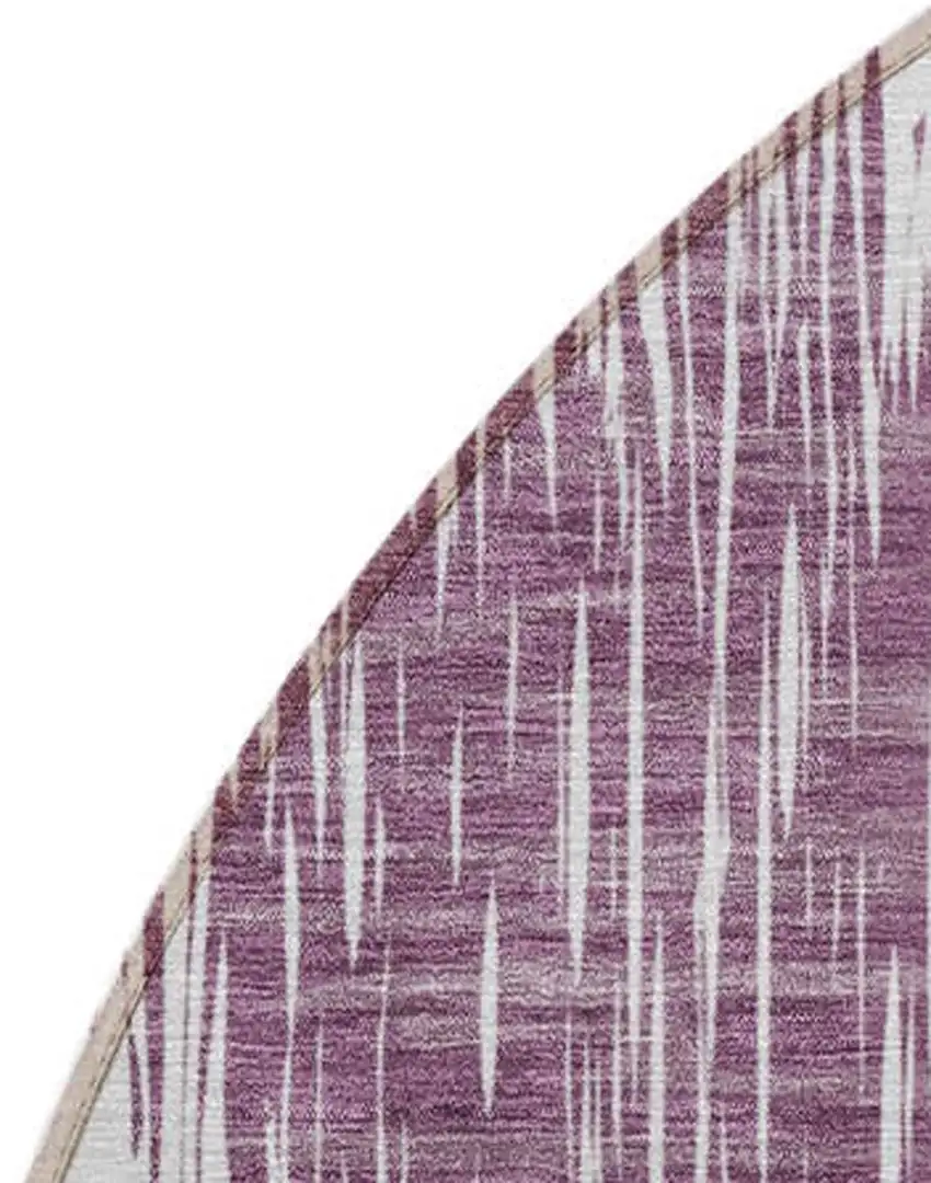 8' Purple Plum And Ivory Round Ikat Washable Indoor Outdoor Area Rug Photo 6