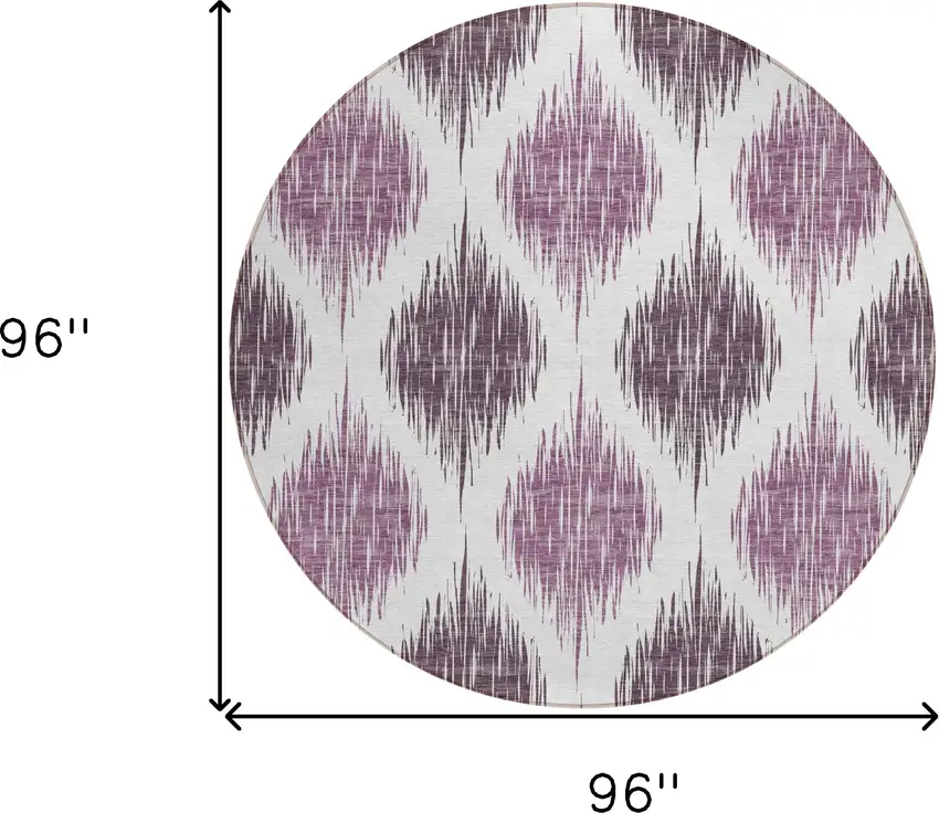 8' Purple Plum And Ivory Round Ikat Washable Indoor Outdoor Area Rug Photo 3