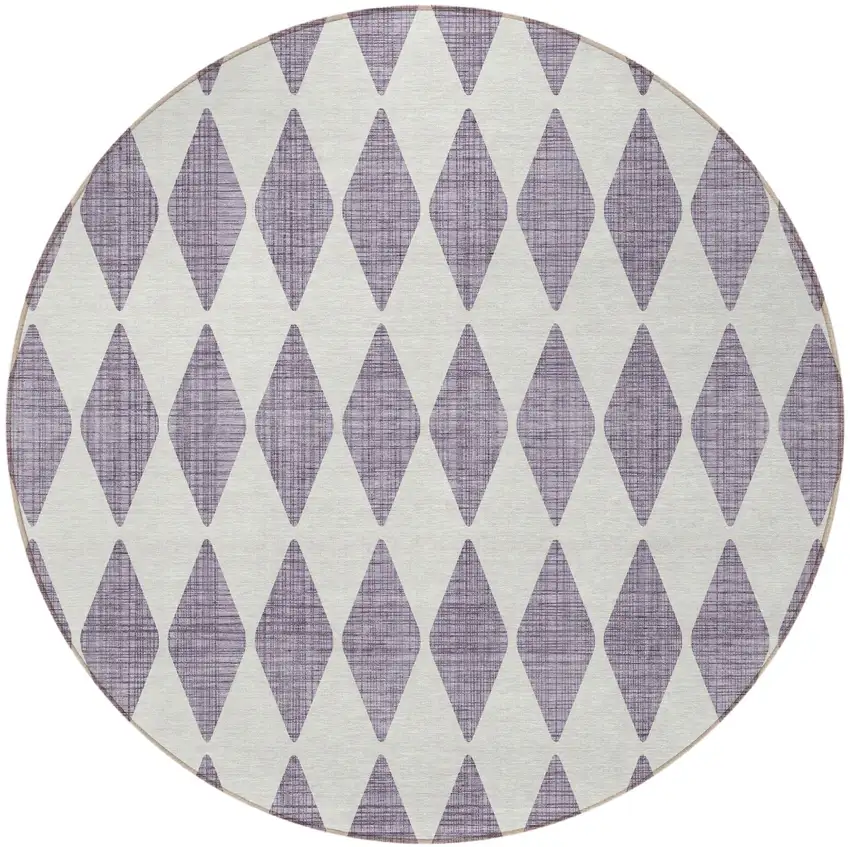 8' Purple Round Geometric Washable Indoor Outdoor Area Rug Photo 5