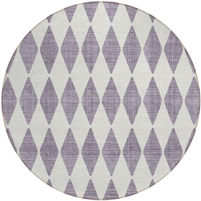 8' Purple And Lilac Round Geometric Washable Indoor Outdoor Area Rug Photo 2