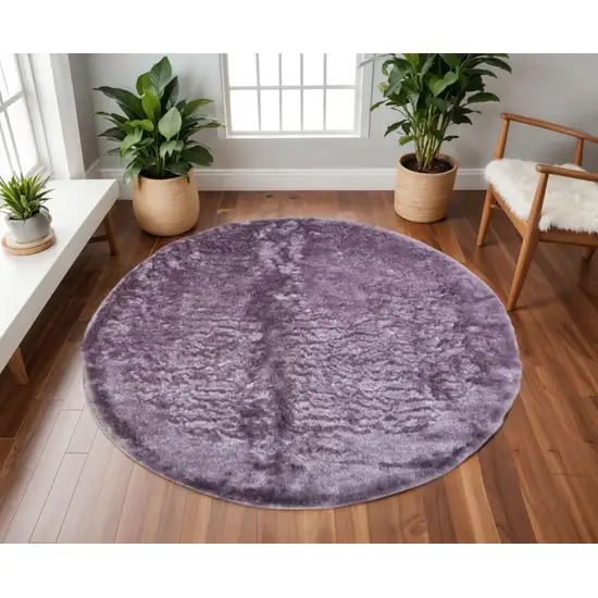 8' Purple Round Shag Tufted Handmade Area Rug Photo 1