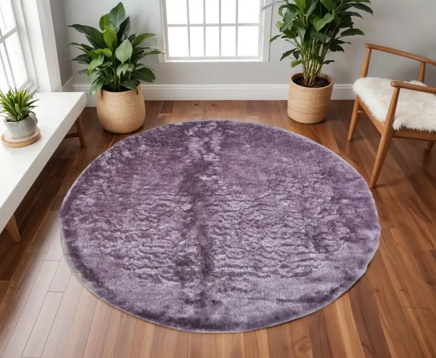 8' Purple Round Shag Tufted Handmade Area Rug Photo 1