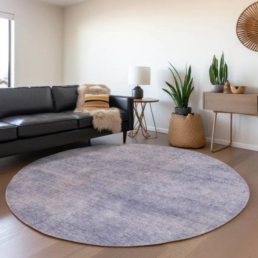 8' Purple Round Washable Indoor Outdoor Area Rug Photo 6