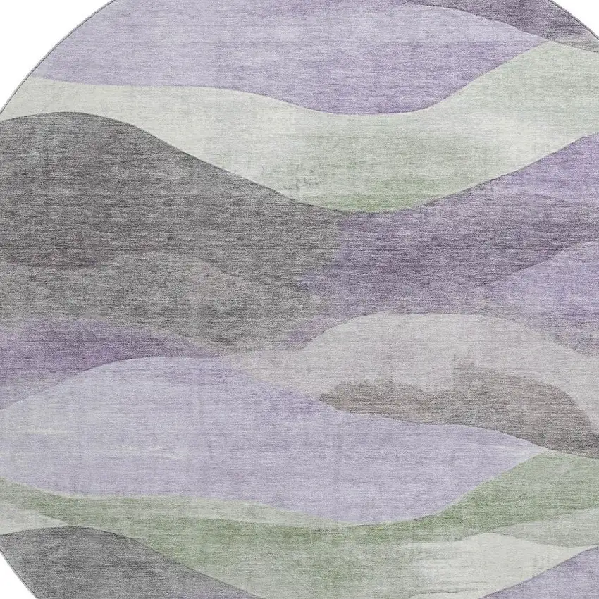 8' Purple Sage And Gray Abstract Washable Round Rug With UV Protection Photo 3