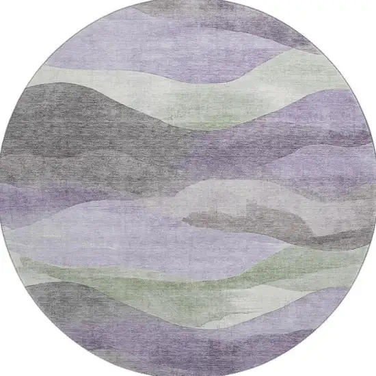 8' Purple Sage And Gray Abstract Washable Round Rug With UV Protection Photo 4
